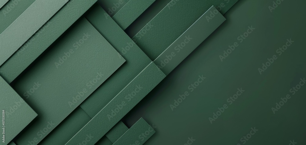 Poster Abstract composition of overlapping rectangular shapes in varying shades of green, creating a modern and dynamic graphic background.