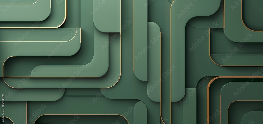Poster Abstract green layered shapes create a modern design, showcasing smooth curves and clean lines on a textured background.