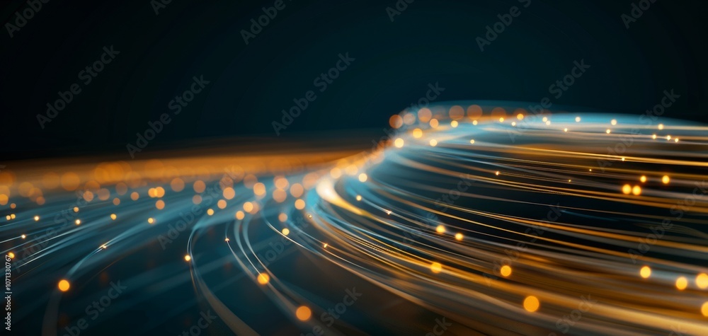 Poster Abstract motion lines with glowing particles on a dark background, representing technology and innovation.