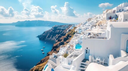 Naklejka premium Stunning View of Santorini Island and Aegean Sea