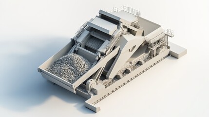 Mighty Mining Machine: A powerful, 3D-rendered model of an industrial rock crusher, showcasing its robust design and impressive scale.  Perfect for illustrating heavy machinery, mining operations.