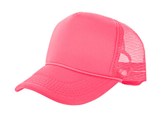 Pink trucker hat isolated on transparent background, perfect for branding, promotional designs, or...
