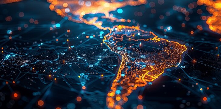 Digital Map of South America Highlighting Global Network Connectivity in Business Technology