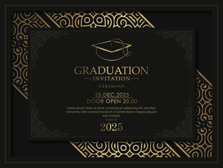 Elegant dark Gold graduation invitation template