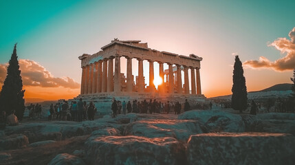 Obraz premium sunset in the Ancient Greek Temple of Hephaestus