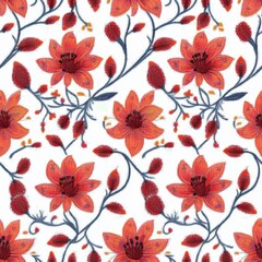embroidery red flowers seamless pattern 