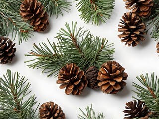 Fototapeta premium Pine Cones and Branches on White Background