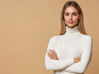 Obraz premium portrait woman with makeup and a fashionable hairstyle poses in studio