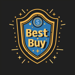 Best Buy shield emblem with dollar sign on dark background.