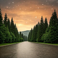 sunset in the forest