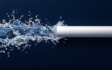 A swirling cascade of water flows out of a circular drain, creating a dynamic contrast against a textured dark background.