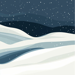 Snowy landscape illustration with rolling hills and snowfall