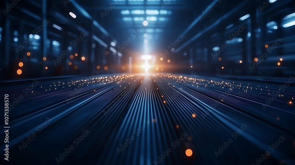 Aufkleber a futuristic pathway illuminated by bright lights and digital particles, suggesting a high-tech envi