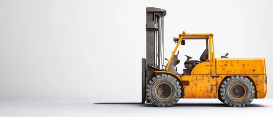 Industrial Strength: A weathered yellow forklift stands ready for work, its powerful frame and sturdy tires suggesting a reliable and hardworking machine.  