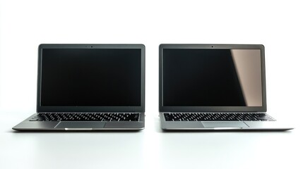 Two silver laptops with blank screens.