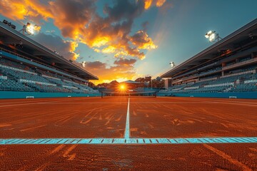 Sunset Tennis Stadium Wide Angle Grand Slam Court