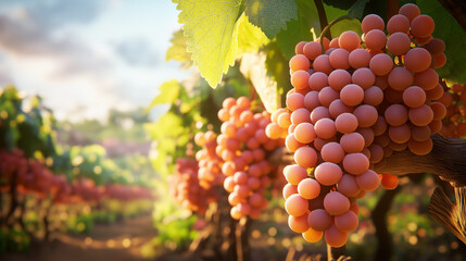 A Cluster of Ripe Pink Grapes Hanging from a Vine