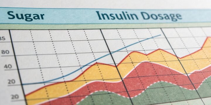 A closeup of a stacked area graph illustrating sugar levels alongside insulin dosage throughout the day indicating their correlation over time.