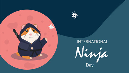 International Ninja Day. The funny hamster ninja wearing  black clothes