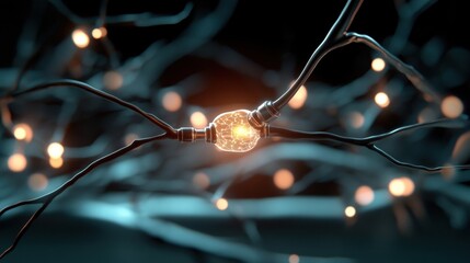 Fototapeta premium Neuron Network Glowing Lightbulb Concept