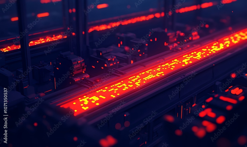 Aufkleber a glowing red stream flows through a dark, industrial environment, resembling molten material in a h