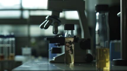 Close-up of microscope slide revealing intricate fungal spores, essential for research on fungal diseases and microbiology studies.