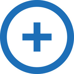 Fototapeta premium Blue Circular Plus Symbol on a White Background Representing Addition or Medical Assistance