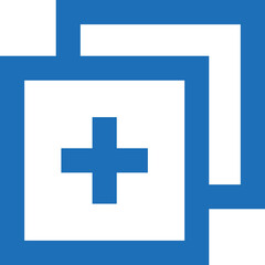 Obraz premium A Blue Plus Symbol Surrounded by Two Outlined Squares Representing Addition or Creation in a Minimalist Design