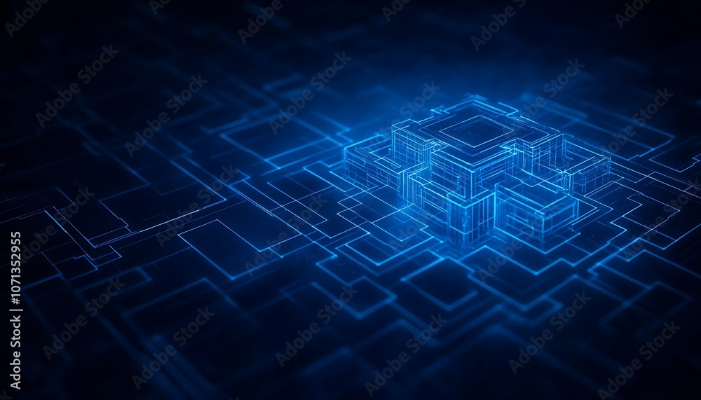 Poster a futuristic blue digital landscape with glowing lines and patterns, representing advanced technolog