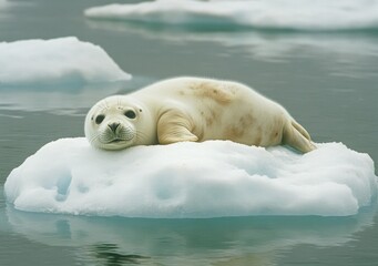 Naklejka premium Seal Relaxing on Ice in Arctic Waters