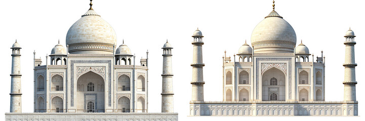 Obraz premium Set of a 3D rendering of the iconic Taj Mahal, isolated on a transparent background.