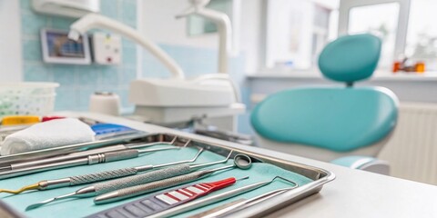 "Dental Tools and Equipment in Double Exposure Dentist Office"