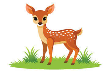 a baby deer stand in grass white white background
