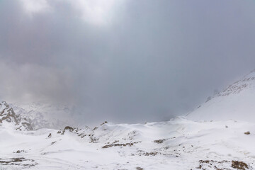 snow-laden landscape near Singela Pass in Ladakh, showcasing serene mountain beauty