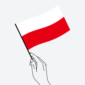 recommend clip art: Hand holding Poland flag in line art drawing style. Poland hand Flag waving. Vector illustration