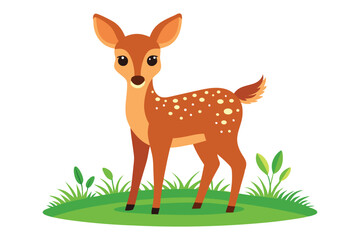 baby deer stand in grass icon with solid vector illustration