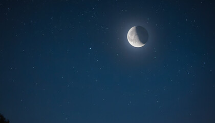 Fototapeta premium This large full blue moon rises brightly over the cloud bank i