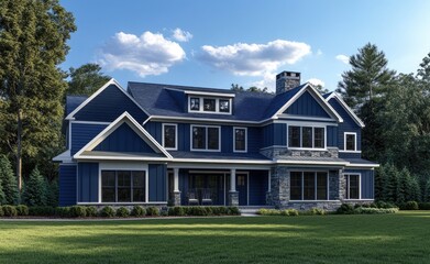 New construction home in Louisiana, with a blue and white exterior color theme