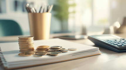 Coins on the table in office. Business and finance concept.
