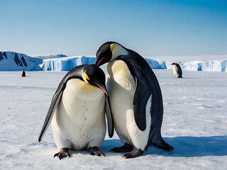Two Emperor Penguins Nesting in the Antarctic Landscape