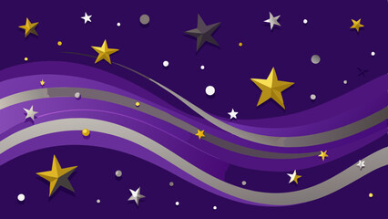 Naklejka premium Deep Purple Background with Silver and Gold Stars. Perfect for: New Year's Eve, Winter Festivals