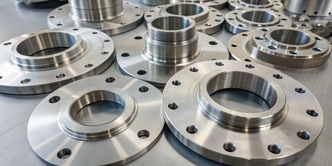 'Steel Flanges Assembly on Stainless Steel Plate'