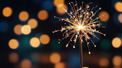 Obraz premium Burning sparkler with bokeh light background