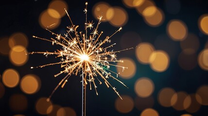 Obraz premium Burning sparkler with bokeh light background