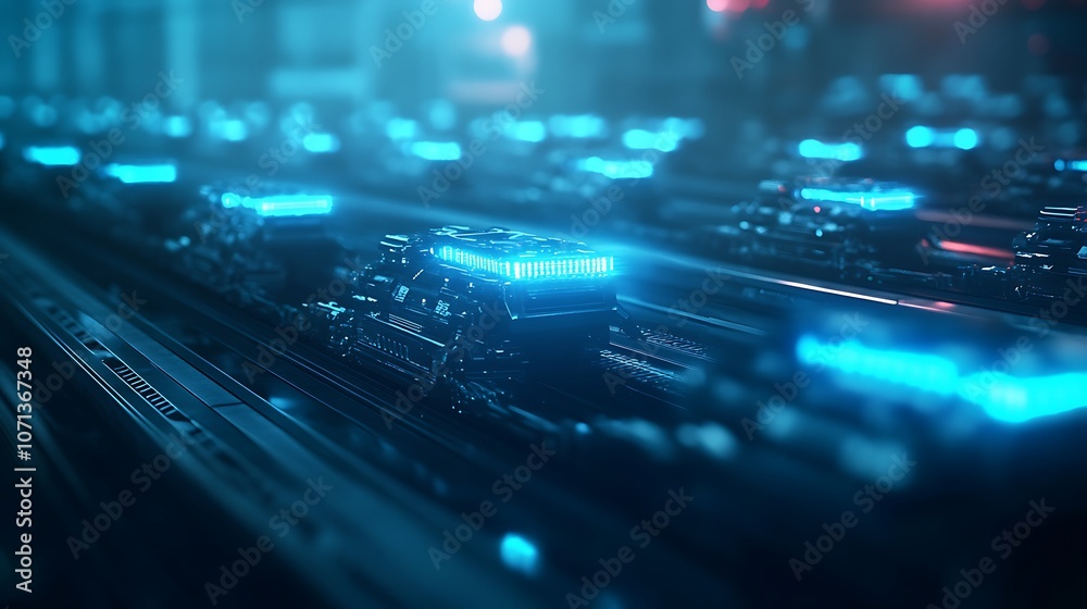 Aufkleber a futuristic digital landscape featuring illuminated circuitry, emphasizing technology and innovatio