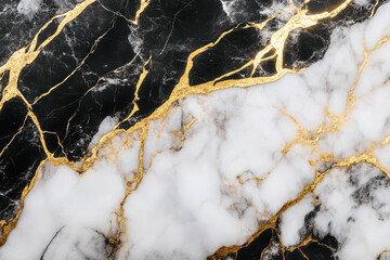 Abstract design featuring black and white marble with golden veins.