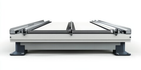 Industrial Conveyor System: Close-up of a robust industrial conveyor system, showcasing its intricate design and functionality. Perfect for illustrating manufacturing, logistics.