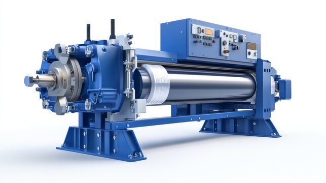 Industrial Screw Pump: A powerful and efficient screw pump in blue and silver, showcasing intricate details and precision engineering.