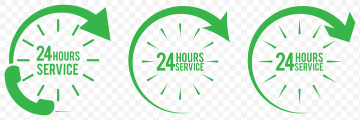 24 hours icon. 24-hour time icon vector set. Twenty-four hours clock symbol collection. 24h open all day service concept. eps 10.
