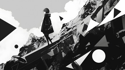 Obraz premium Classic anime-inspired design of basic geometric shapes in black, adding simple, clean visuals to children's school elements.